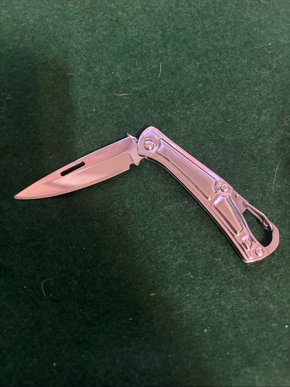 Key Chain Silver Folding Pocket Knife with Carabiner Handle